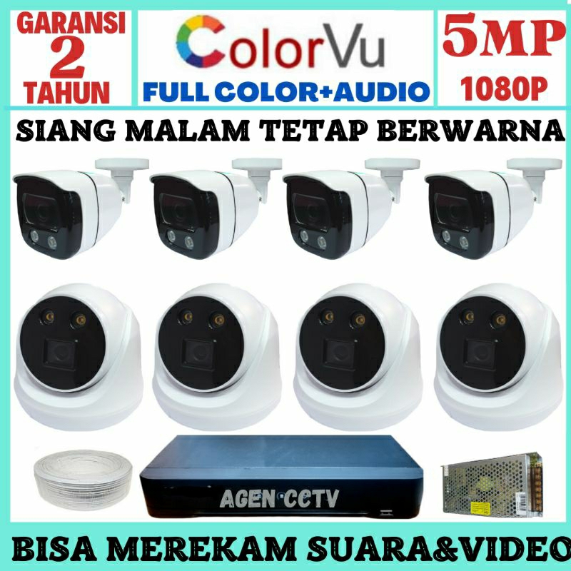 Jual PAKET CCTV COLORVU AUDIO 8 CHANNEL 8 KAMERA LENSA 5MP 1080P IR ...