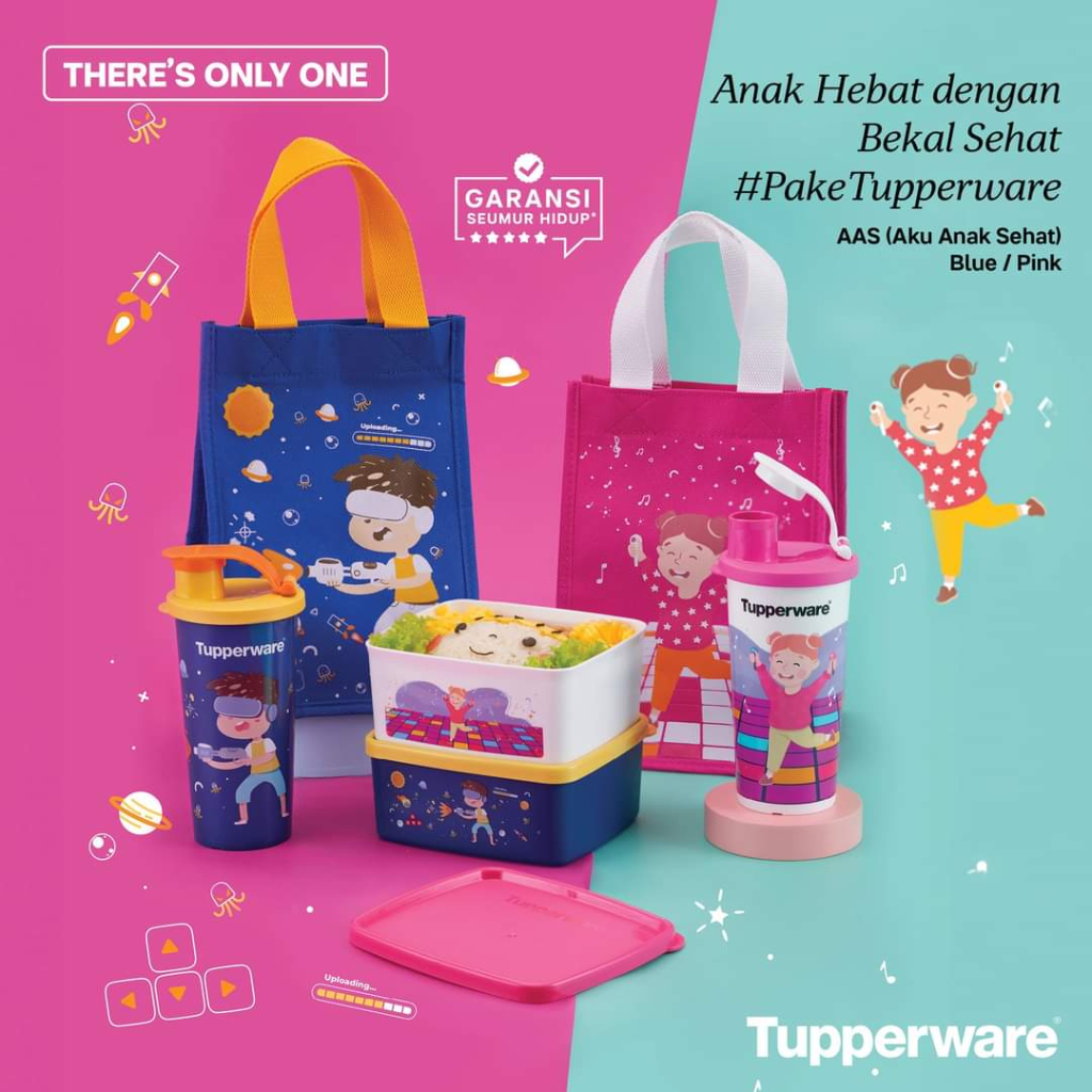 Tupperware fit to go microwaveable pink with gift bekal makan set