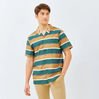M231 Kemeja Pria Stripe Hawaii Pendek Coklat 3169A