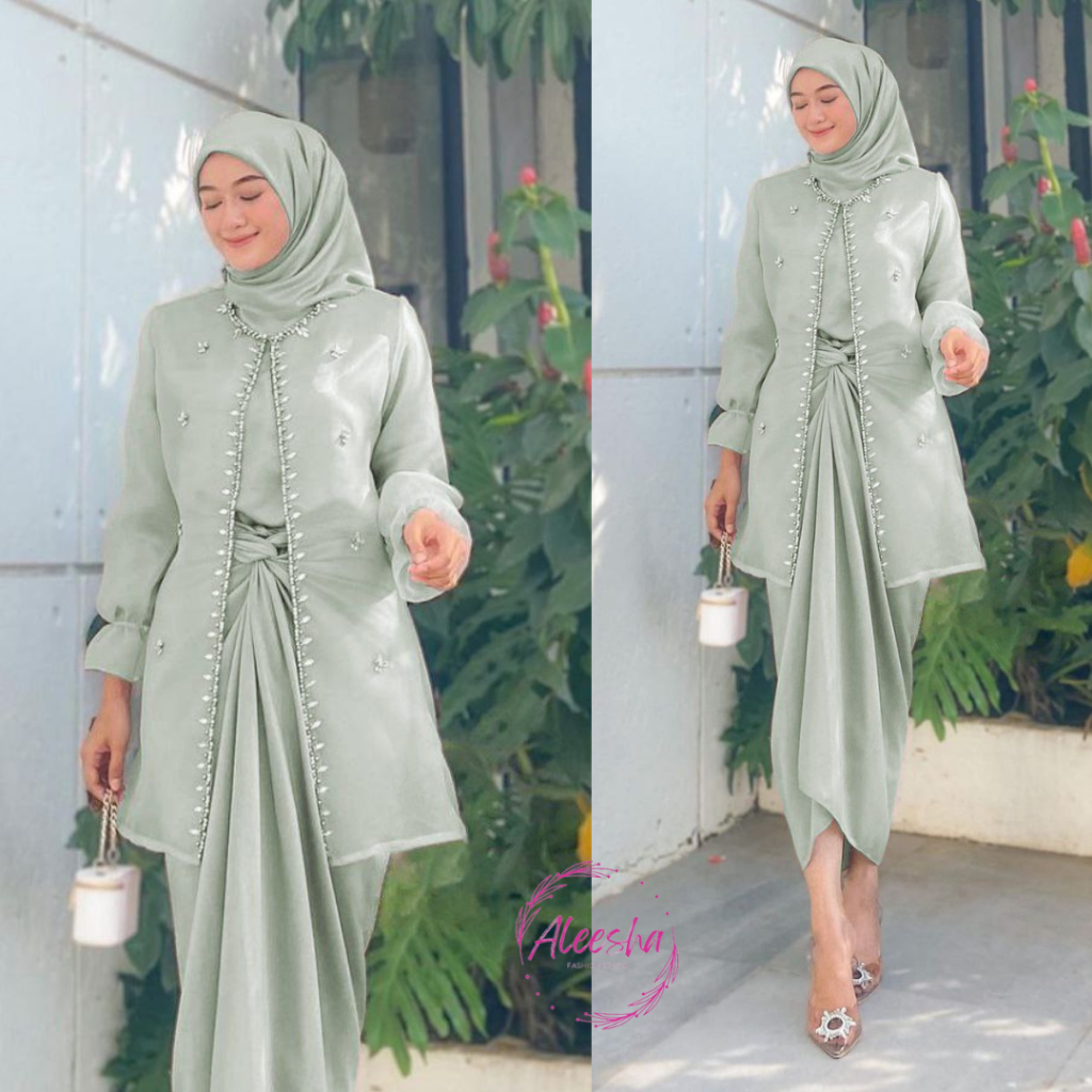 Jual One Set Jeema Wanita Kekinian Outer Organza Premium Setelan Kondangan Rok Lilit Outfit