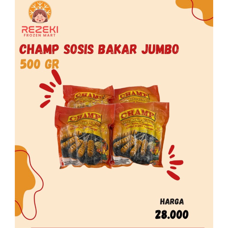 Jual Champ Sosis Bakar Jumbo 500 Gr | Sosis Ayam Kombinasi Isi 6 Pcs ...