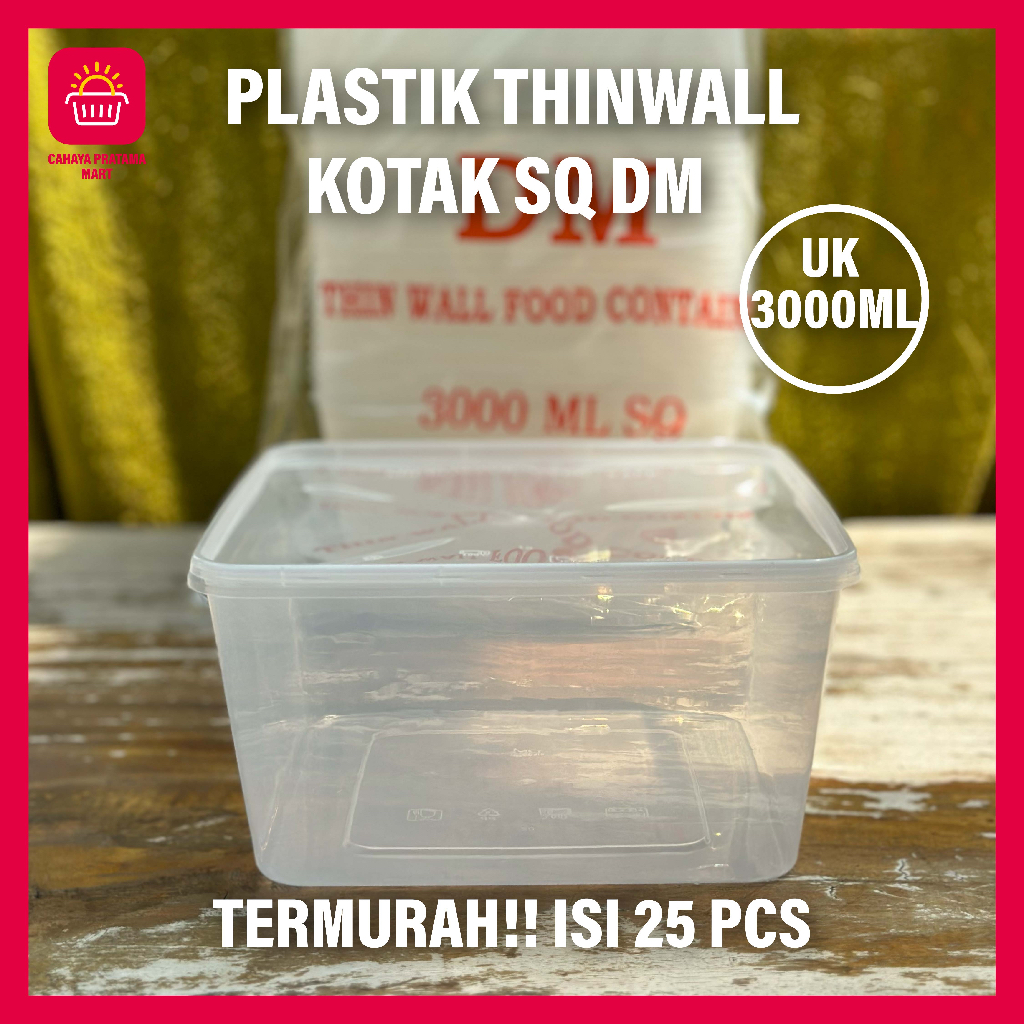 Jual Thinwall Square Kotak Makan Isi 25 Pcs Plastik Persegi Besar 1000ml 1500ml 2000ml 3000ml 1858