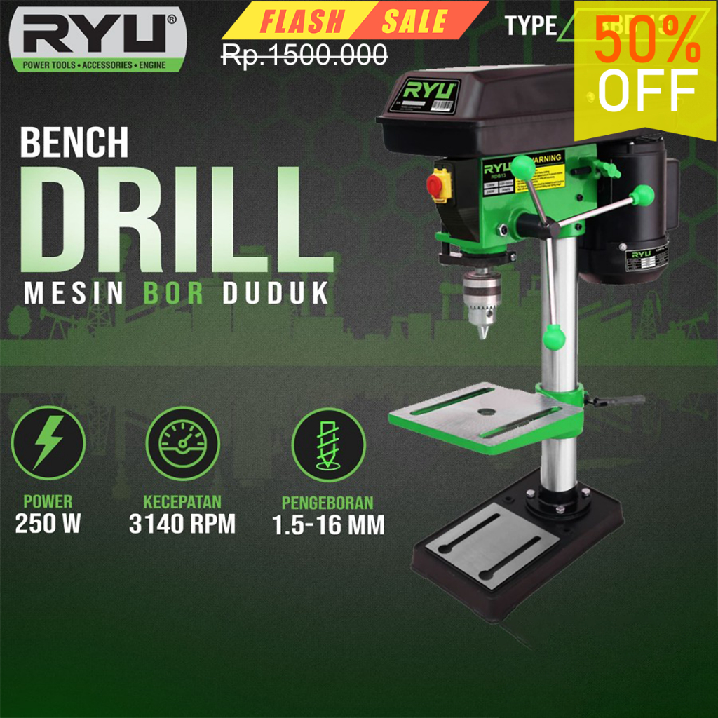 Jual Promo Mesin Bor Duduk Ryu Mm Bench Drill Bor Chuck Electric Bench Drill Press Jld Ready