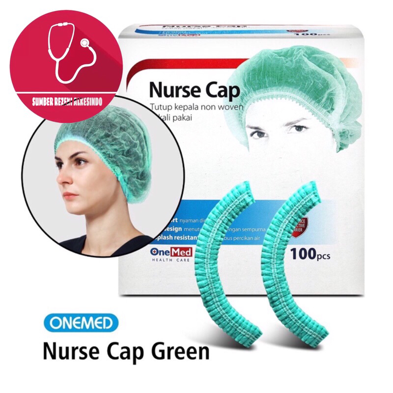 Jual OneMed Nurse Cap Hijau Topi Perawat Penutup Kepala Non Woven Box ...