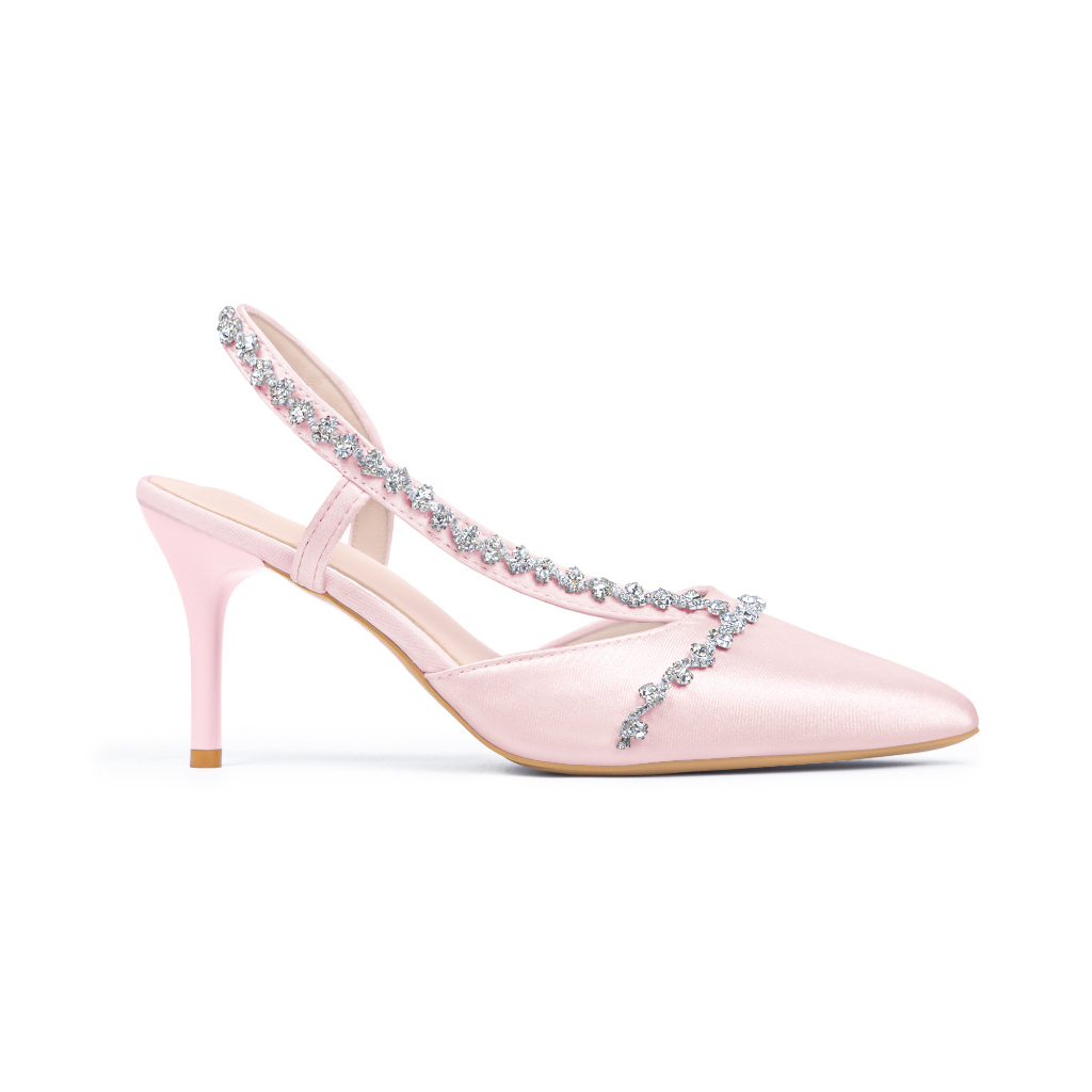 FS-074 Sepatu High Heels Wanita Permata Blink Sandal Hak Tinggi Satin  Glossy 7cm