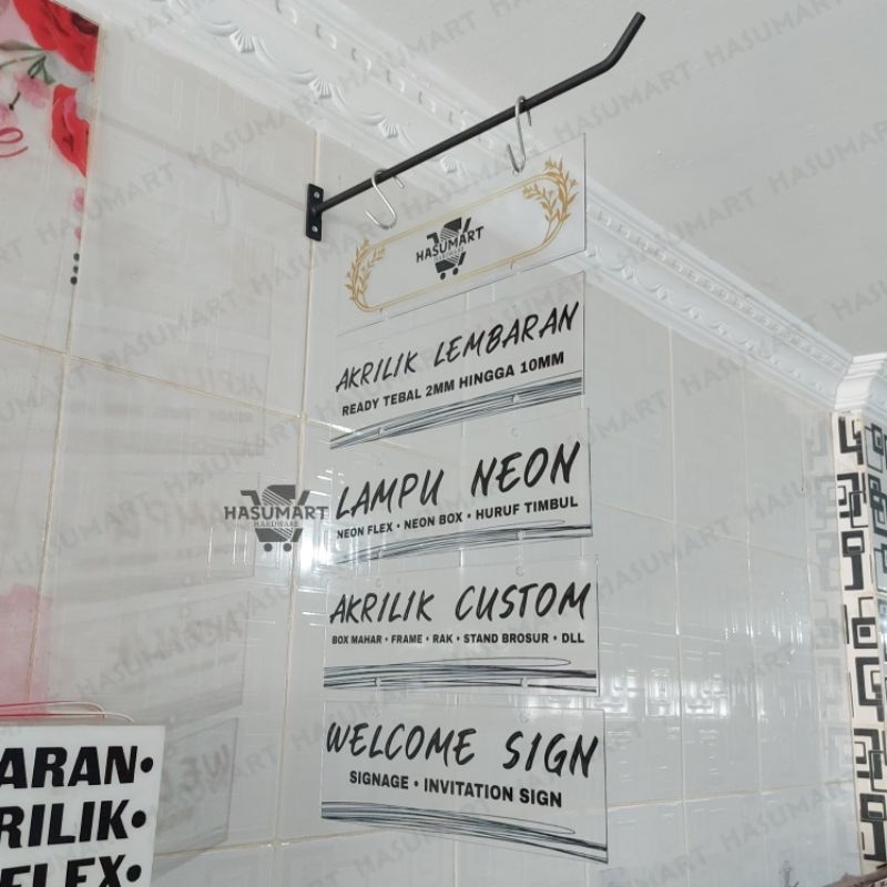 Jual Akrilik Sign Gantung Model Slot Signage Acrylic Set Lengkap 4