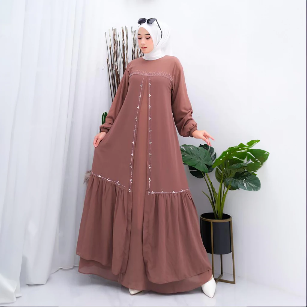 Detail gamis kondangan elegan mix swaroski