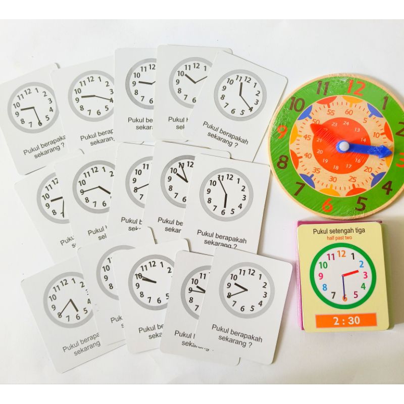 Jual Jam Kayu Edukasi dan Flashcard Mengenal Waktu/ Flashcard Mengenal ...
