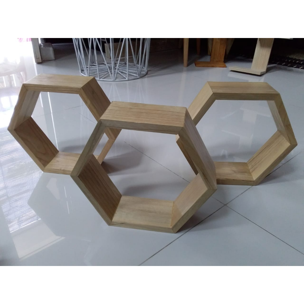 Jual Rak Hexagonal / Segi Enam Dinding Minimalis bahan kayu Jati ...