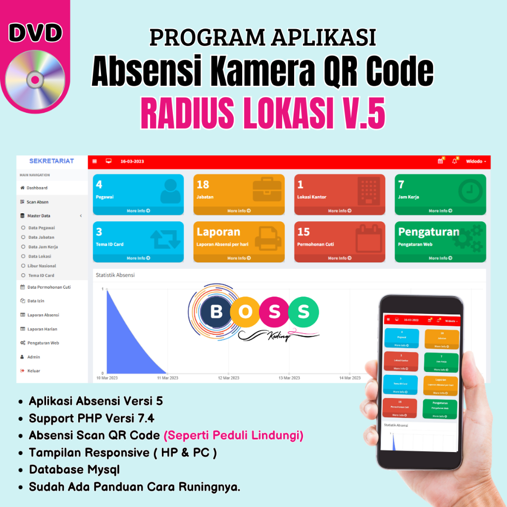 Jual Source Code Sistem Informasi Absensi QR Code V5 Kordinat Radius ...