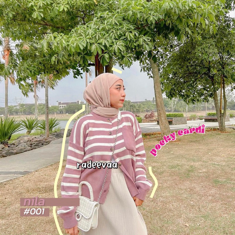Jual CARDIGAN STRIPE POCKY MOTIF GARIS POCKET OVERSIZE ATASAN RAJUT ...