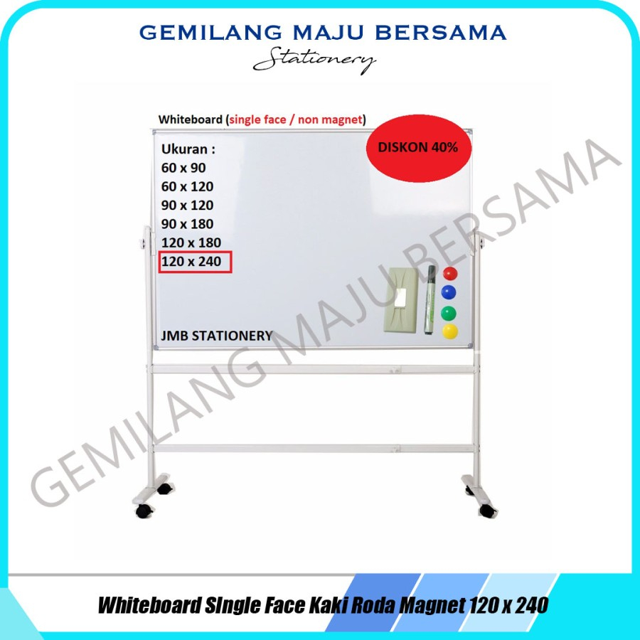 Jual Whiteboard / Papan Tulis + Kaki Roda 120cm x 240cm (singleface ...