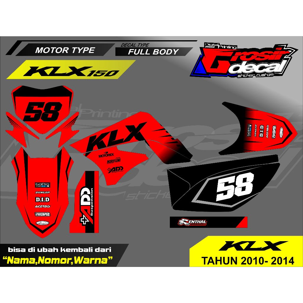 Jual DECAL KLX 150 LAMA / KLX 150 S MERAH FULL BODY FREE CUSTOM ...