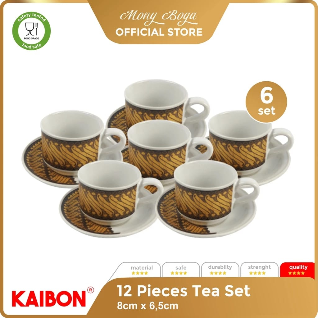 Jual KAIBON 12pcs - Tea Set Motif Batik 6 Set / Cangkir Set Motif Batik ...
