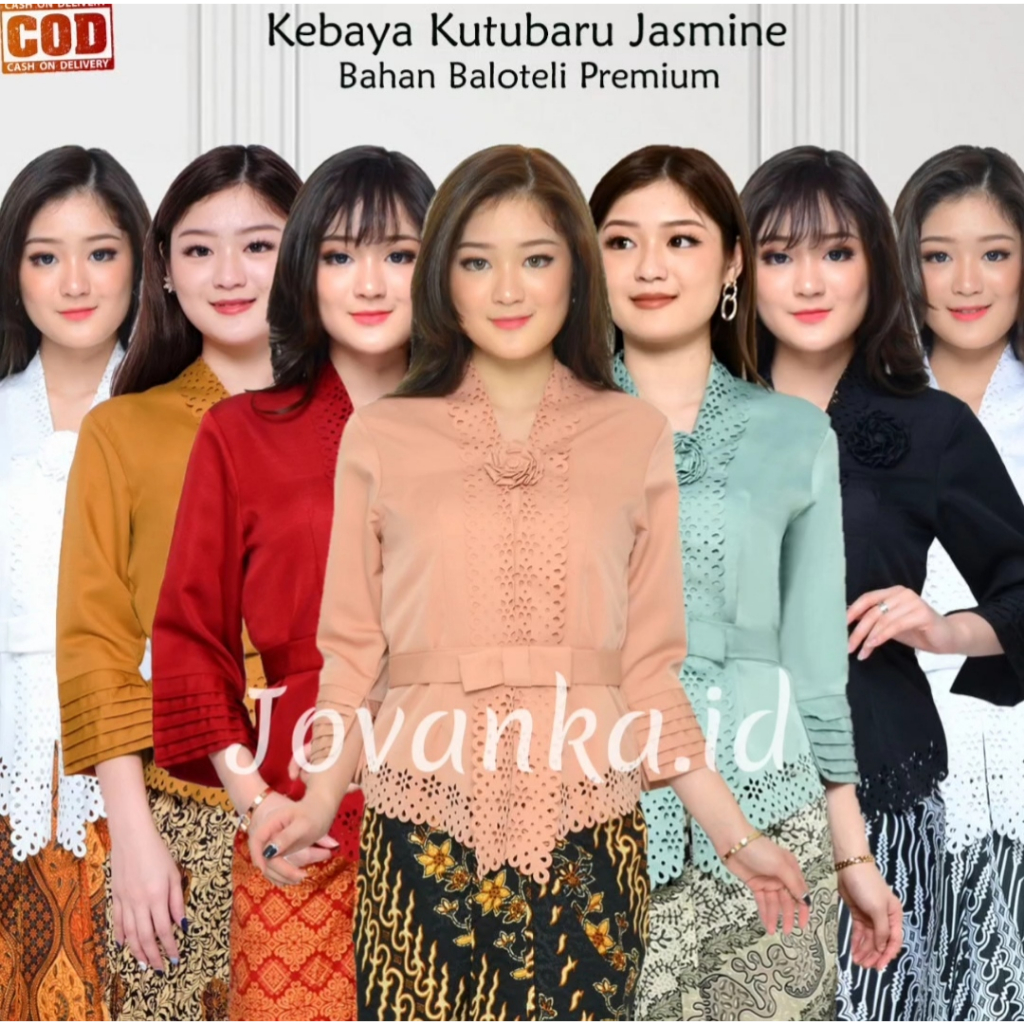 Jual Atasan Kebaya Kutu Baru Modern Lengan Jasmine Warna Hitam Merah Putih Cerah Putih