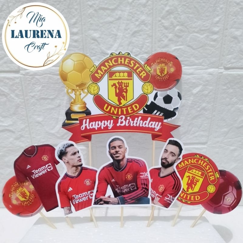 Jual topper birthday cake hiasan kue ulang tahun tema bola manchester