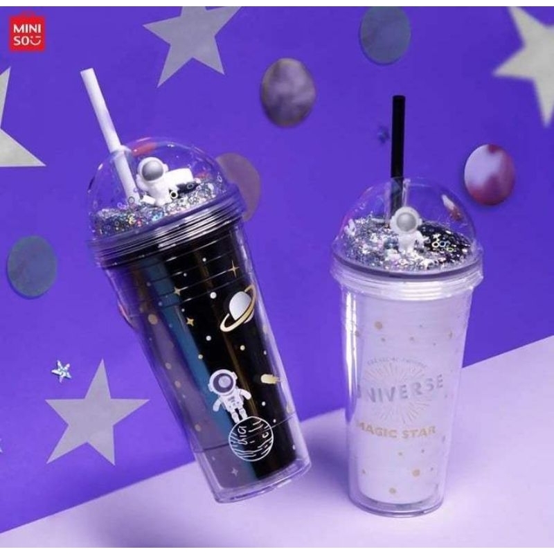 Jual Miniso Botol Minum Astronot Black Botol Plastik Double Layer 420ml Cup Shopee Indonesia 8091