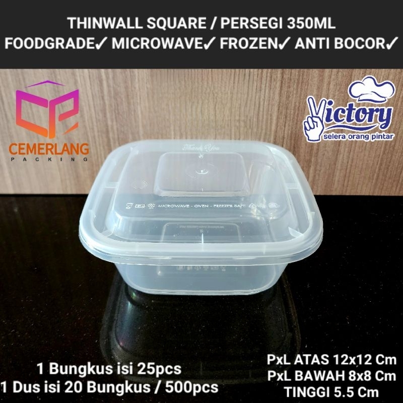 Jual Thinwall Square Persegi 350ml Kotak Lunch Box Makan Plastik