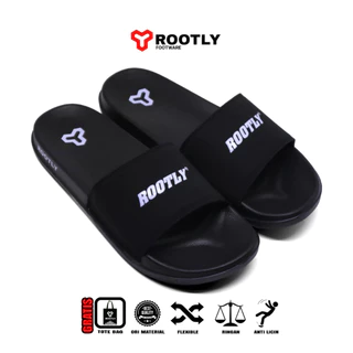 Rootly - Sandal Slipper Pria Simple Black white Terlaris