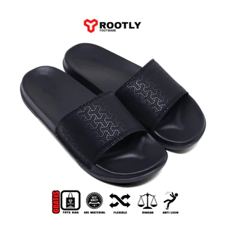 Rootly - Sandal Pria Motif Full Black Flip Flop