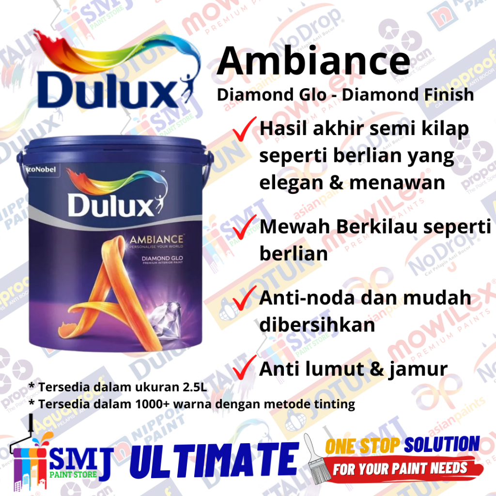 Jual Cat Tembok Interior DULUX AMBIANCE DIAMOND GLO Brilliant White 20L