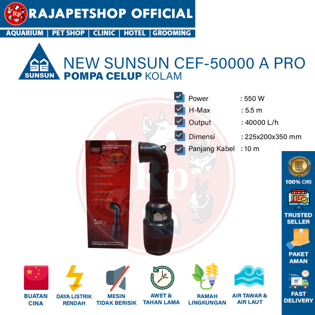 Jual NEW SUNSUN CEF 50000 A PRO Water Pump Kolam Aquarium Dengan Pipa ...