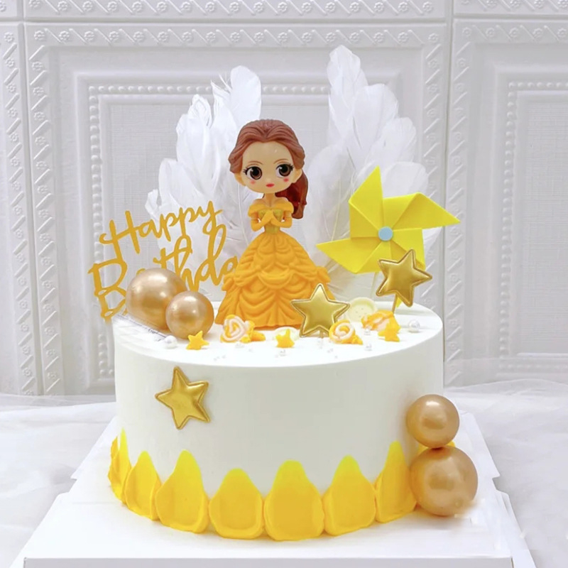 Jual Topper Princess Belle Kuning Hiasan Kue Ulang tahun/warna kuning ...