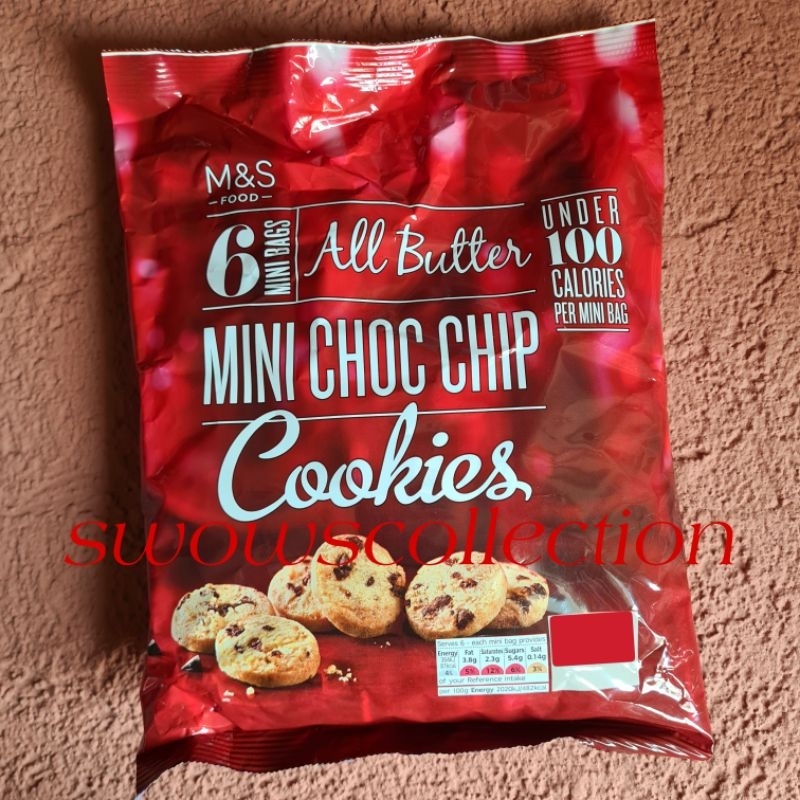 Jual M&S MARK MARKS & AND SPENCER ALL BUTTER MINI CHOC CHIP COOKIES BISCUIT BISKUIT CHOCOLATE