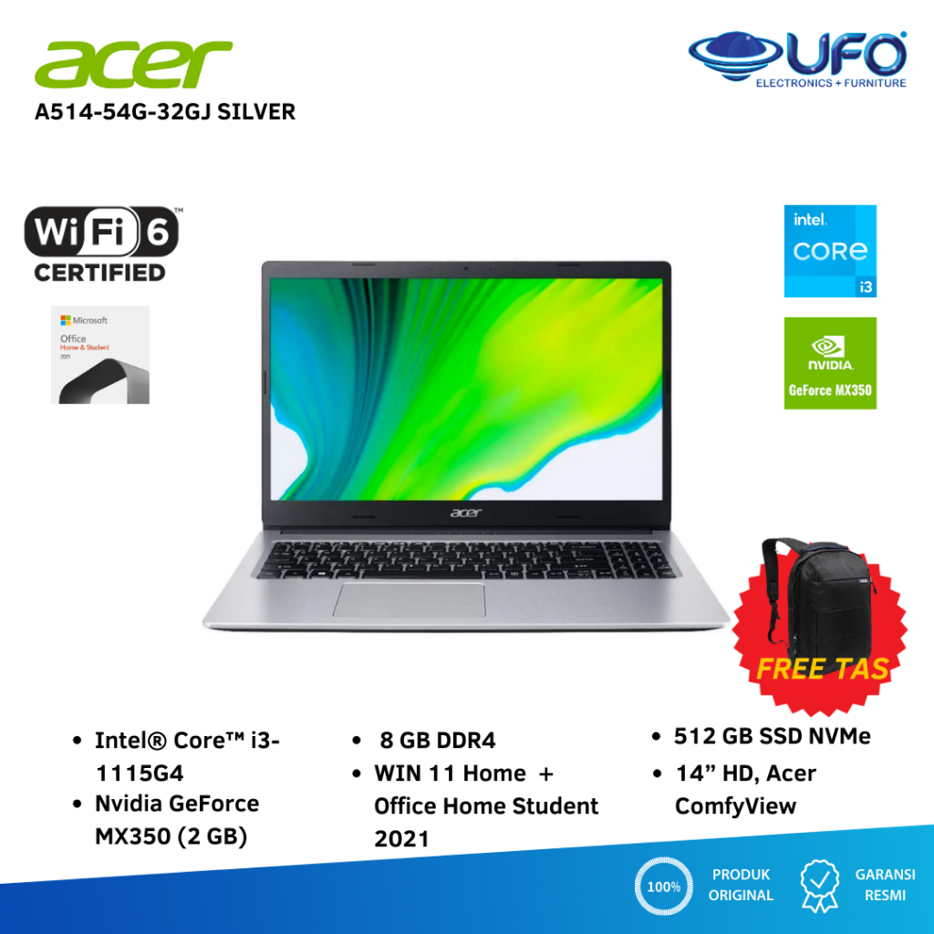 Jual ACER ASPIRE 5 SLIM A514-54G-32 SILVER & BLACK LAPTOP [Core I3 ...