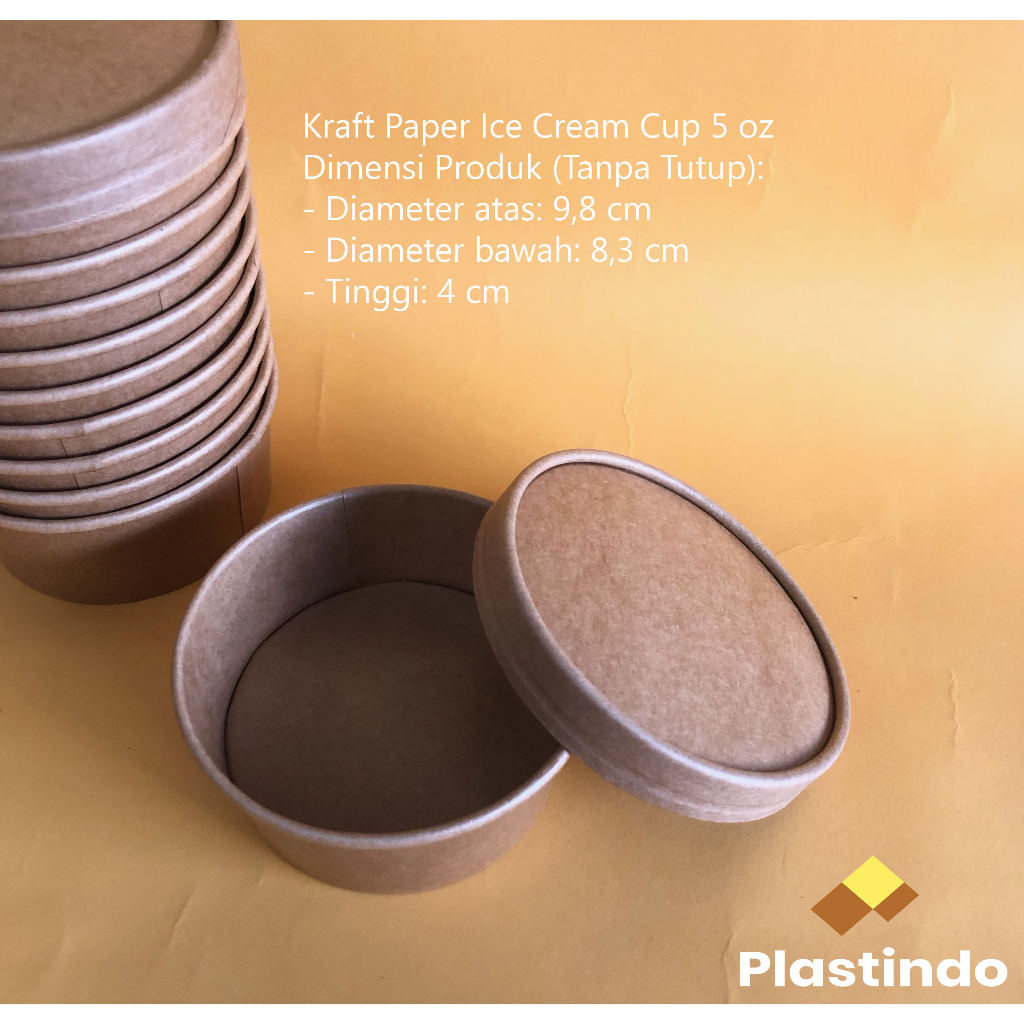 Jual Kraft Paper Ice Cream Cup 5 oz (150 ml) + Tutup (25 pcs) | Es Krim ...