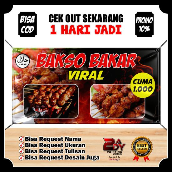 Jual Spanduk Banner Backdrop Baso Bakar Viral Bisa Request Custom