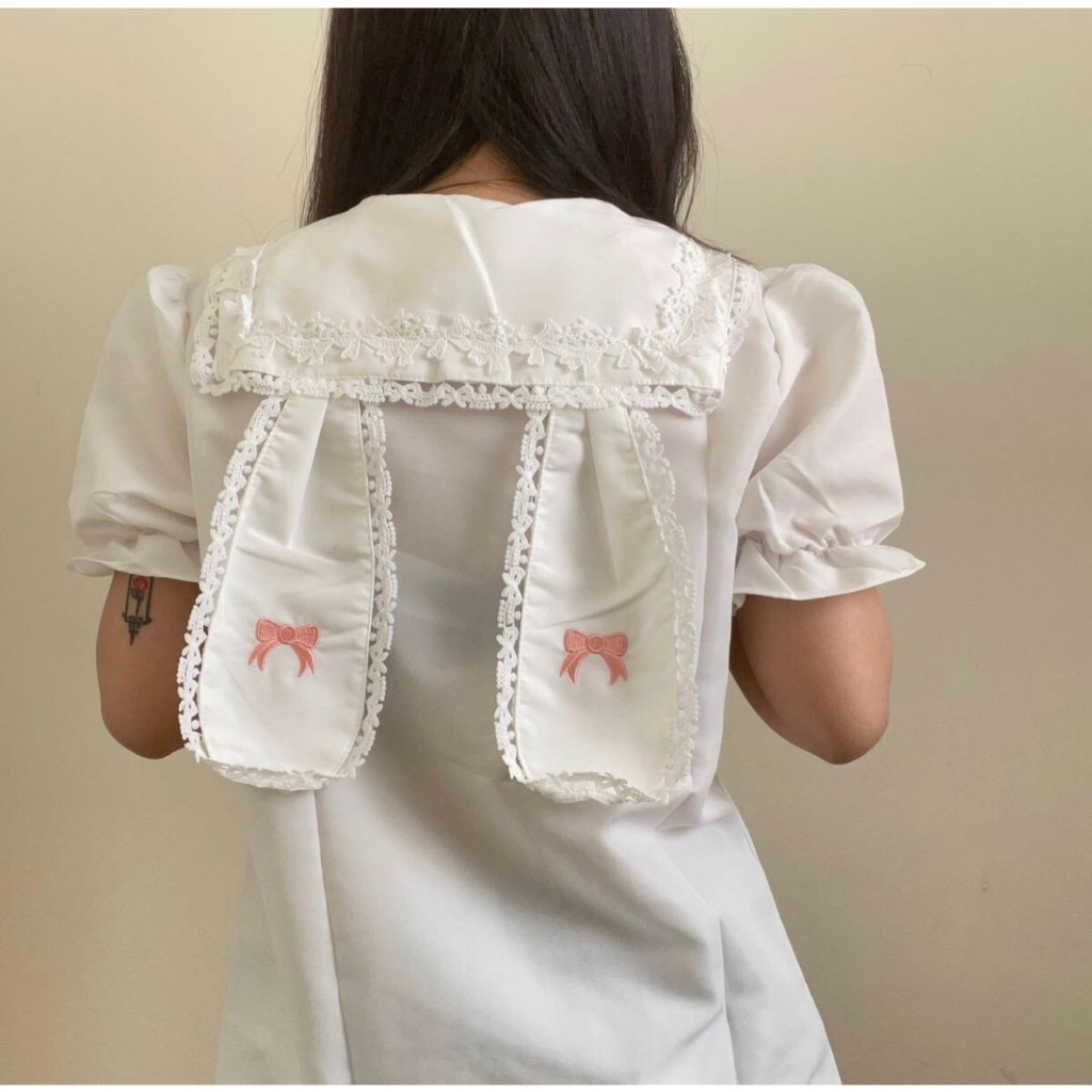 Jual White Rabbit Collar Shirt / Kemeja Putih Kerah Kelinci Lucu Korean