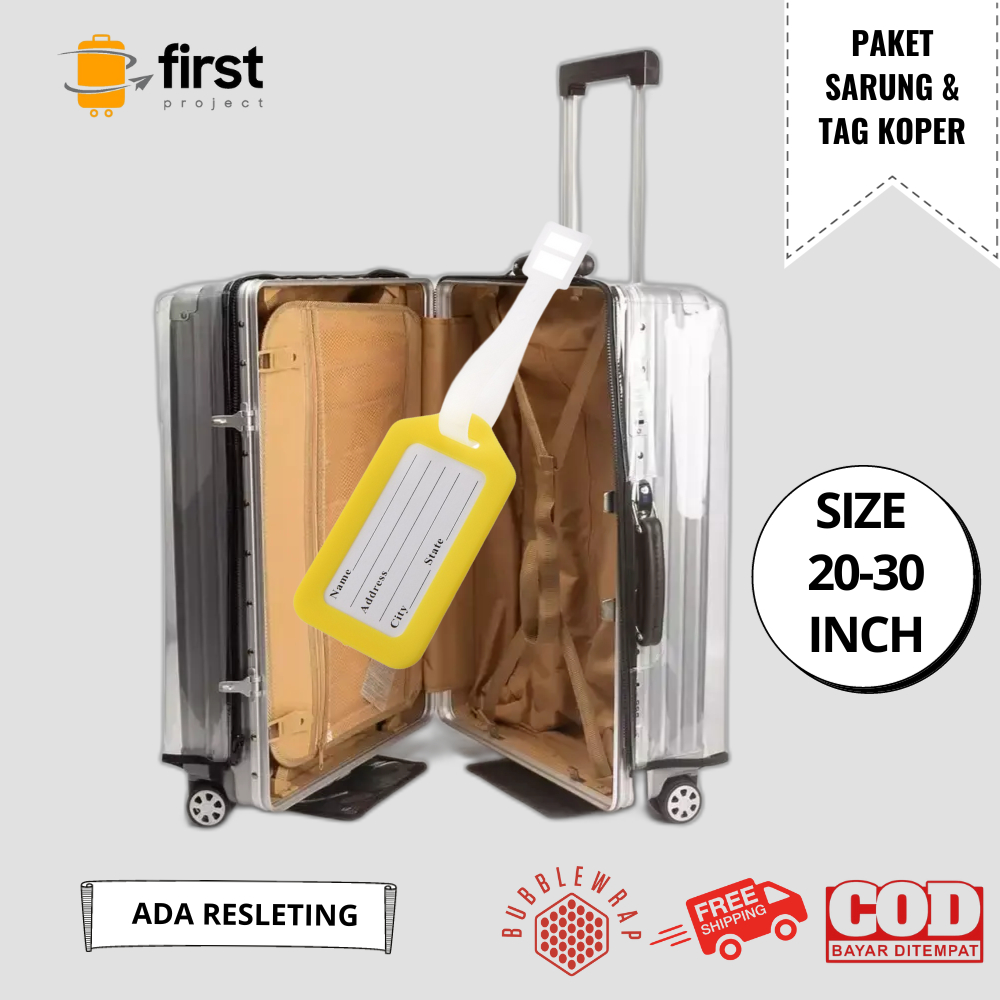 FIRST PROJECT – Paket Murah Travel Luggage Cover Transparent with Zipper  Sarung Koper Pelindung Mika Transparan dengan Resleting Ukuran