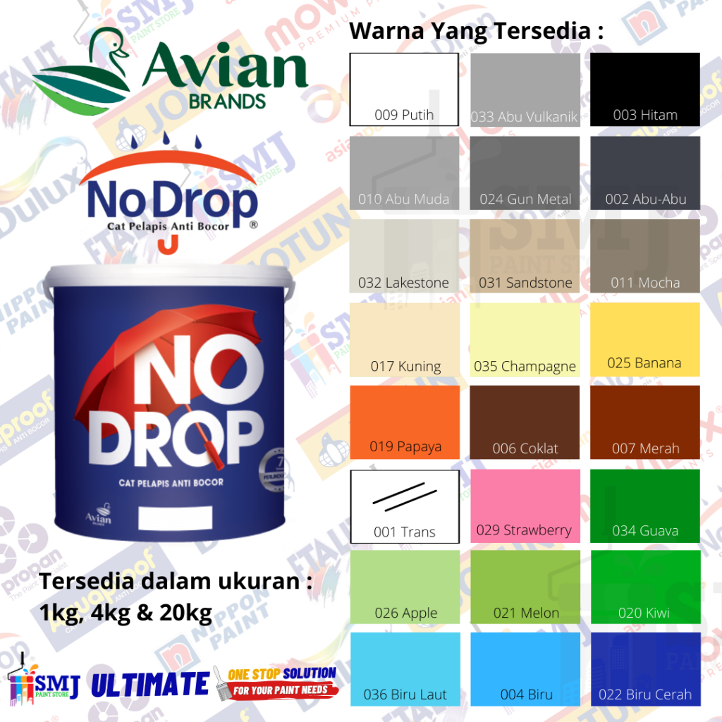 Jual Cat Pelapis Anti Bocor Waterproofing No Drop Semua Warna Ukuran 20kg Shopee Indonesia 7654