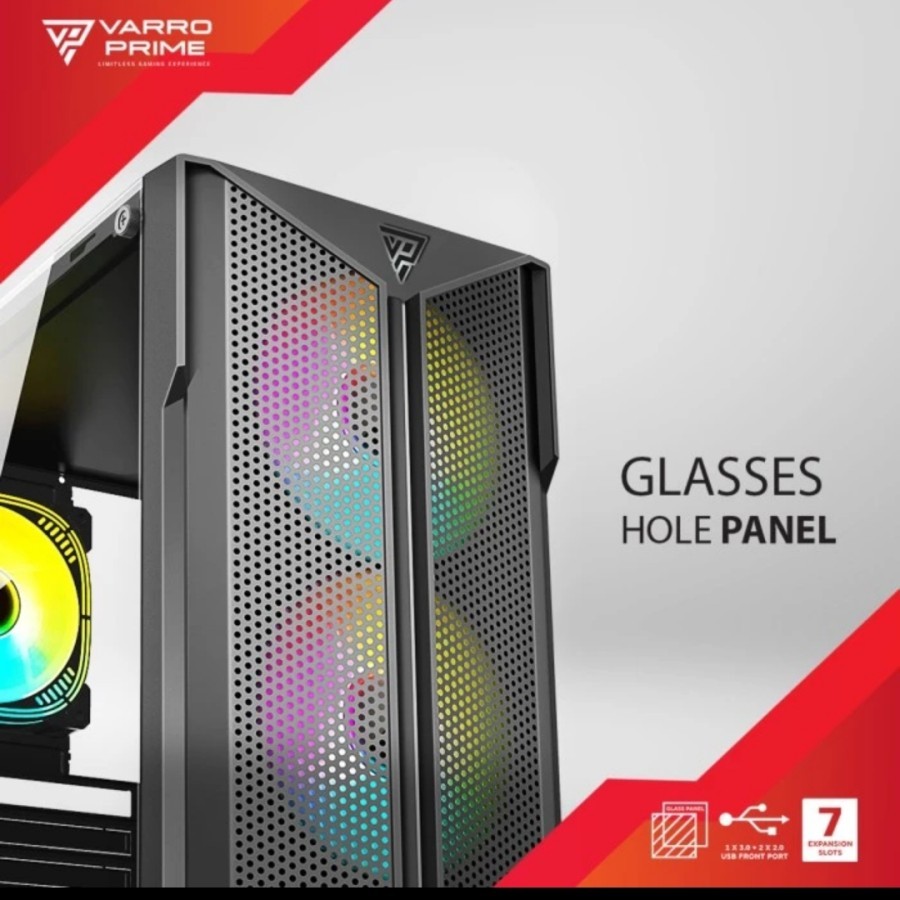 Jual Pc Case Varro Prime Micro-atx tempered glass free 3 fan 120mm usb ...