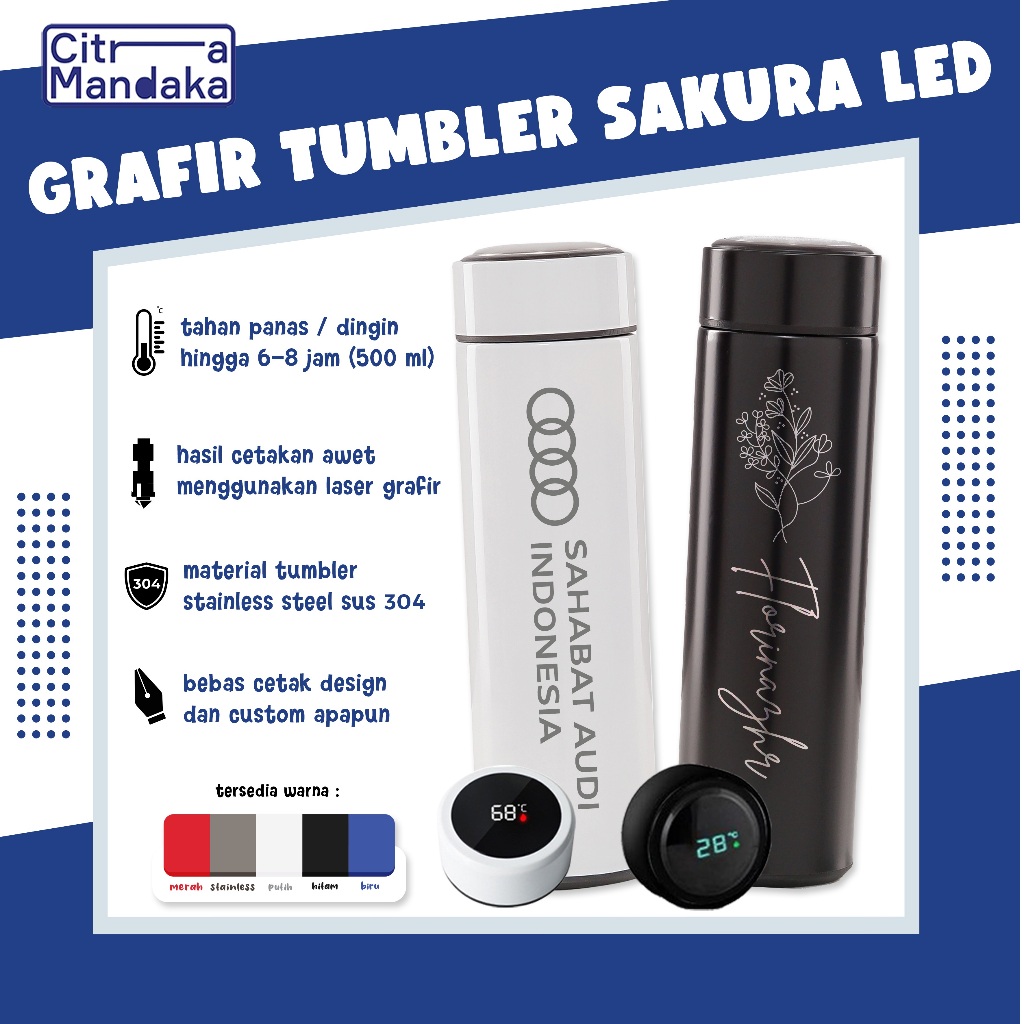 Jual Tumbler Custom Sakura Smart Led Laser Grafir Print Grafir Laser Nama Logo Karakter 2429
