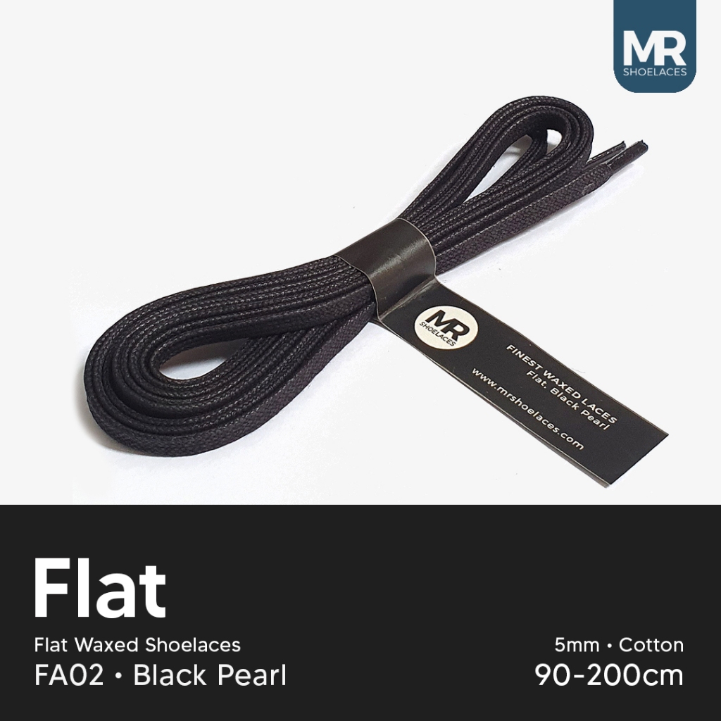 MR Shoelaces FA02 Black Hitam Tali Sepatu Lilin 5mm Gepeng Flat Pipih  (Waxed Laces) 70cm 100cm 120cm 150cm 200cm Premium Shoelace