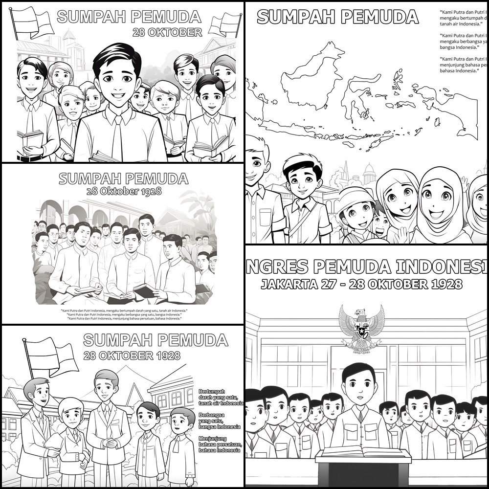 Jual Lembar Mewarnai Anak Tema SUMPAH PEMUDA 28 Oktober 1928 | Shopee