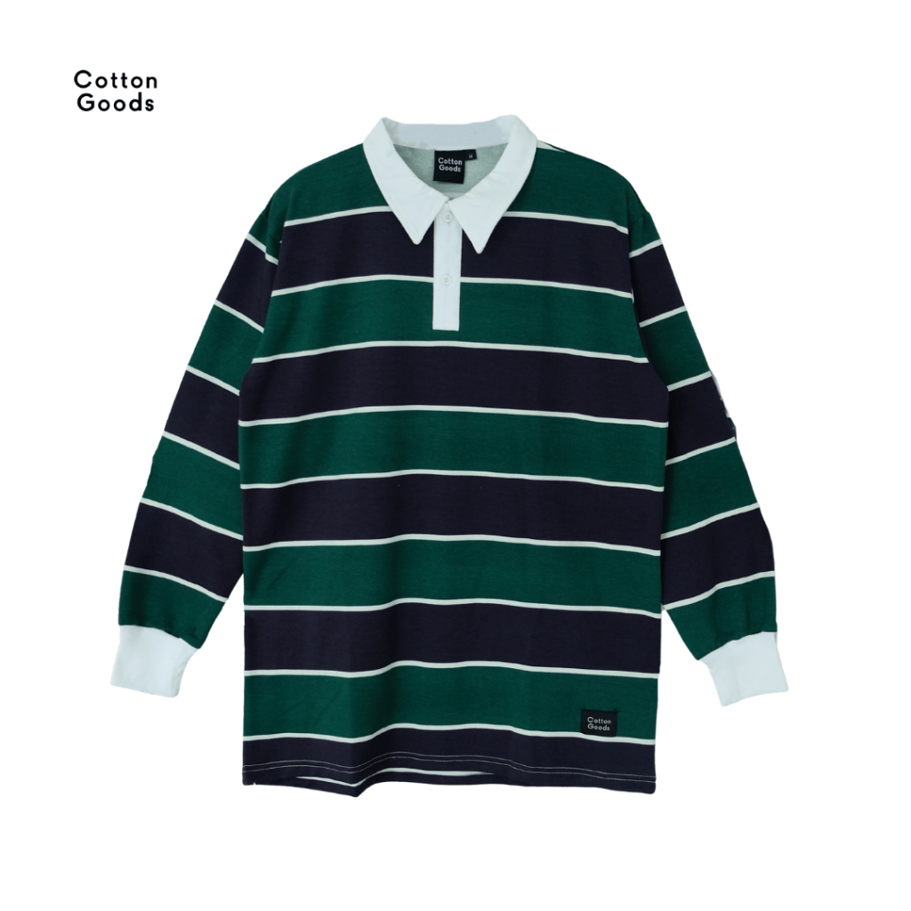 Jual Cotton Goods Kaos Panjang Striped Vintage Rugby Polo Shirt Twill