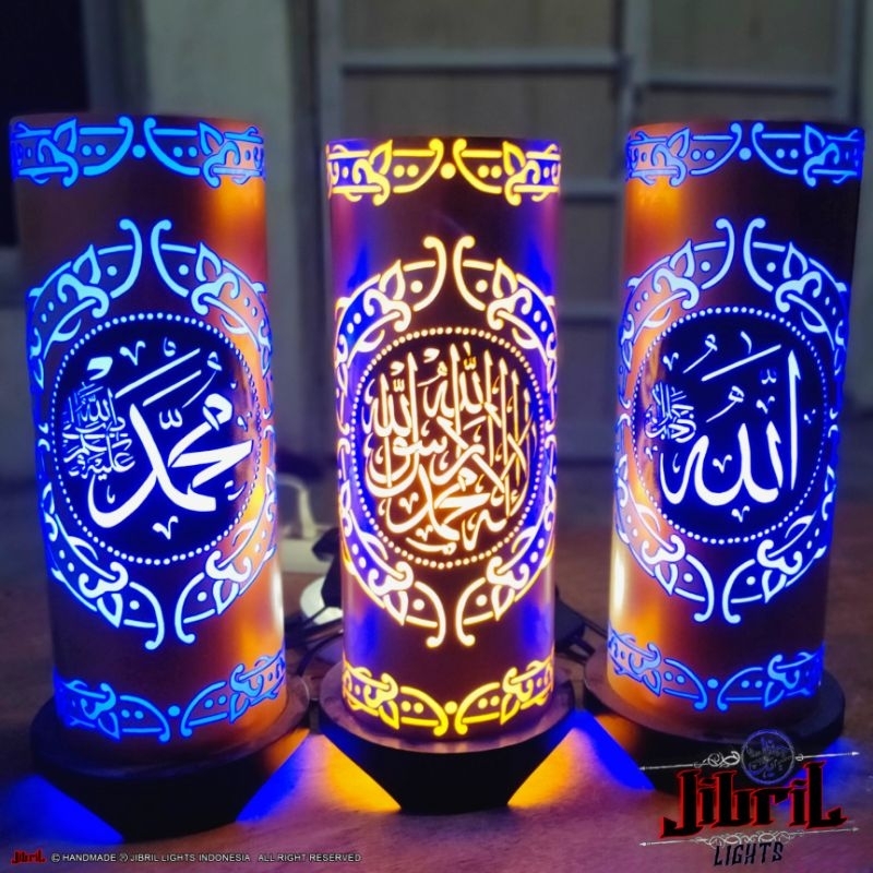 Jual Lampu Hias Meja Ukir Paralon PVC Jibril Lights motif Kaligrafi