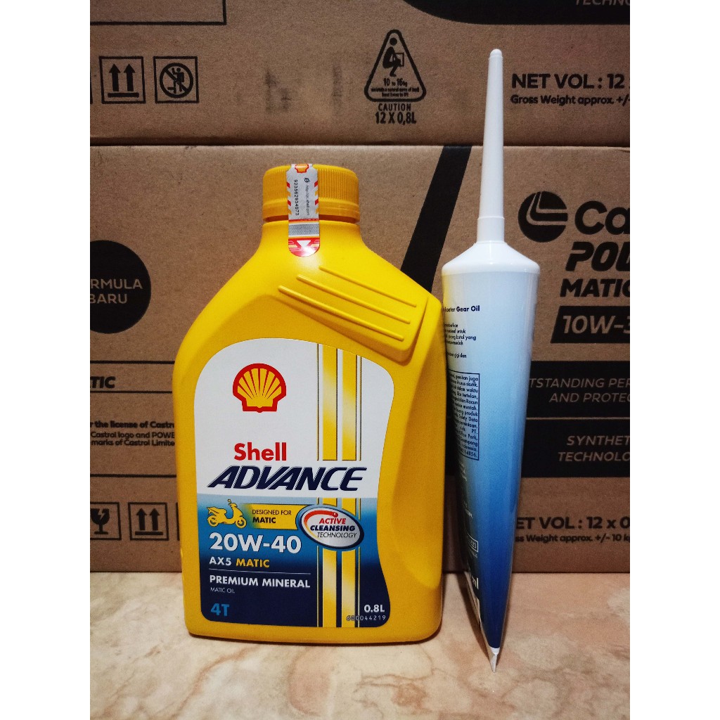 Jual PAKET OLI MESIN SHELL ADVANCE AX5 SCOOTER MATIC 20W 40 800ML DAN GARDAN SHELL 120ML