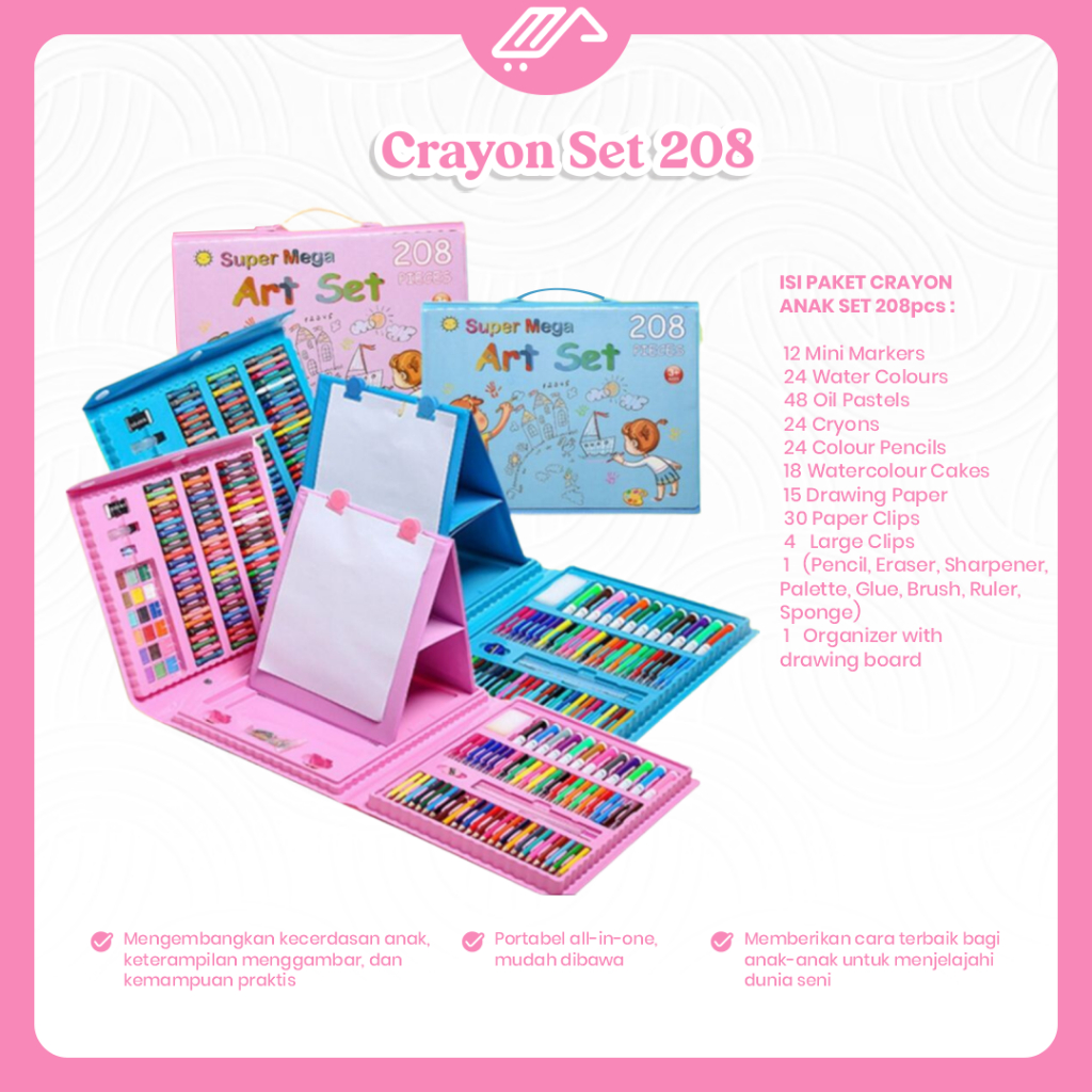 Jual Crayon Set 208 Pcs Pensil Warna Alat Mewarnai Melukis Menggambar