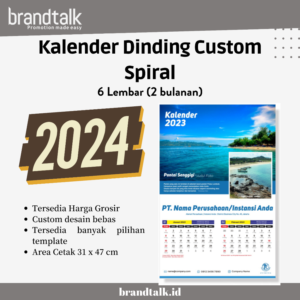 Jual Cetak Kalender Dinding Custom 2024 - Jilid Spiral - 6 Lembar ...