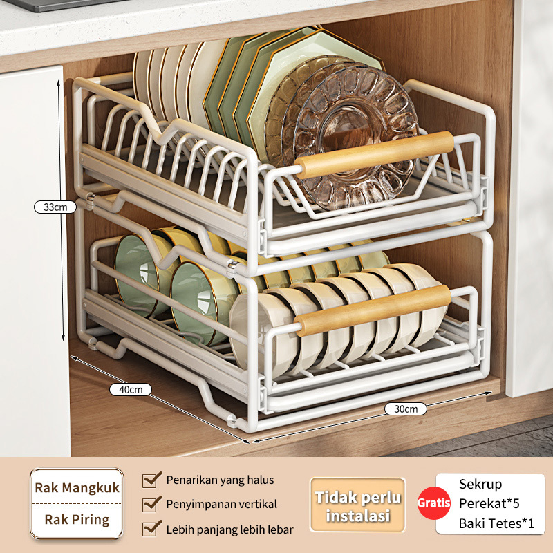 Jual Rak Piring Pengering Piring Lemari Dapur Tarik Keluar Rak Piring ...