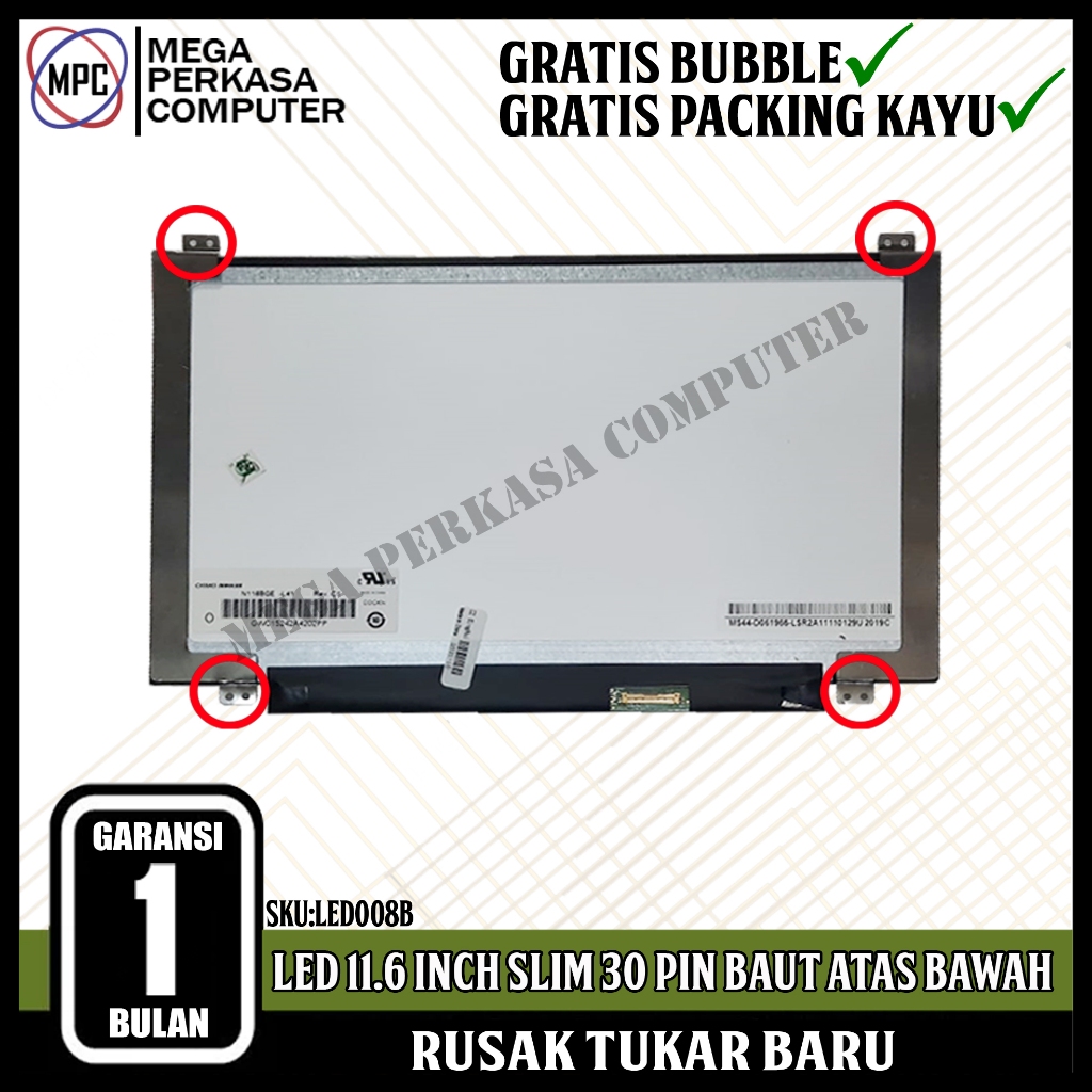 Jual LCD LED Notebook 11.6 Inch Slim Conector 30 Pin Kuping Atas Bawah ...