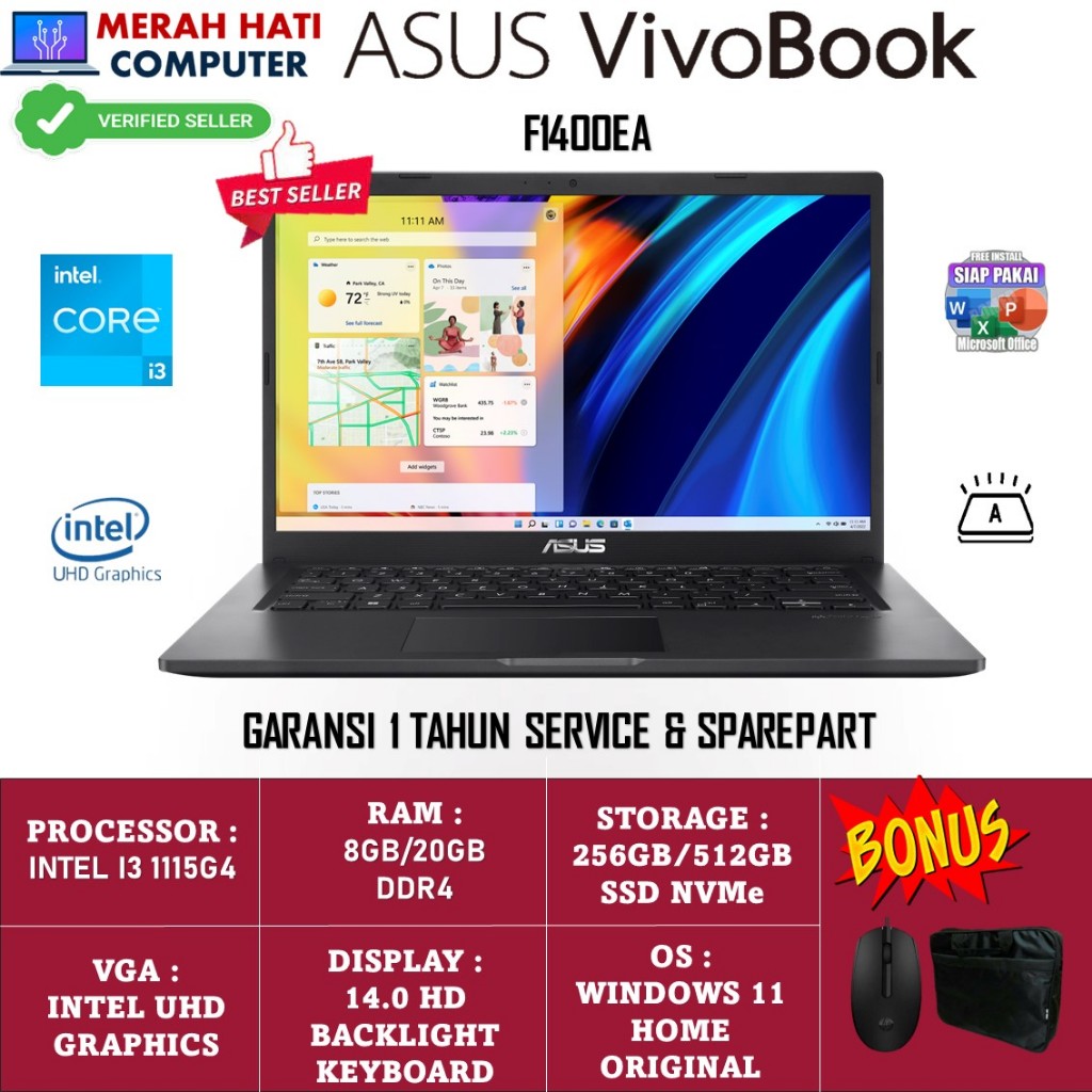 Jual Laptop Asus Vivobook 14 F1400ea Intel I3 1115g4 20gb 1tb Ssd 140 Backlight Win11home 5799