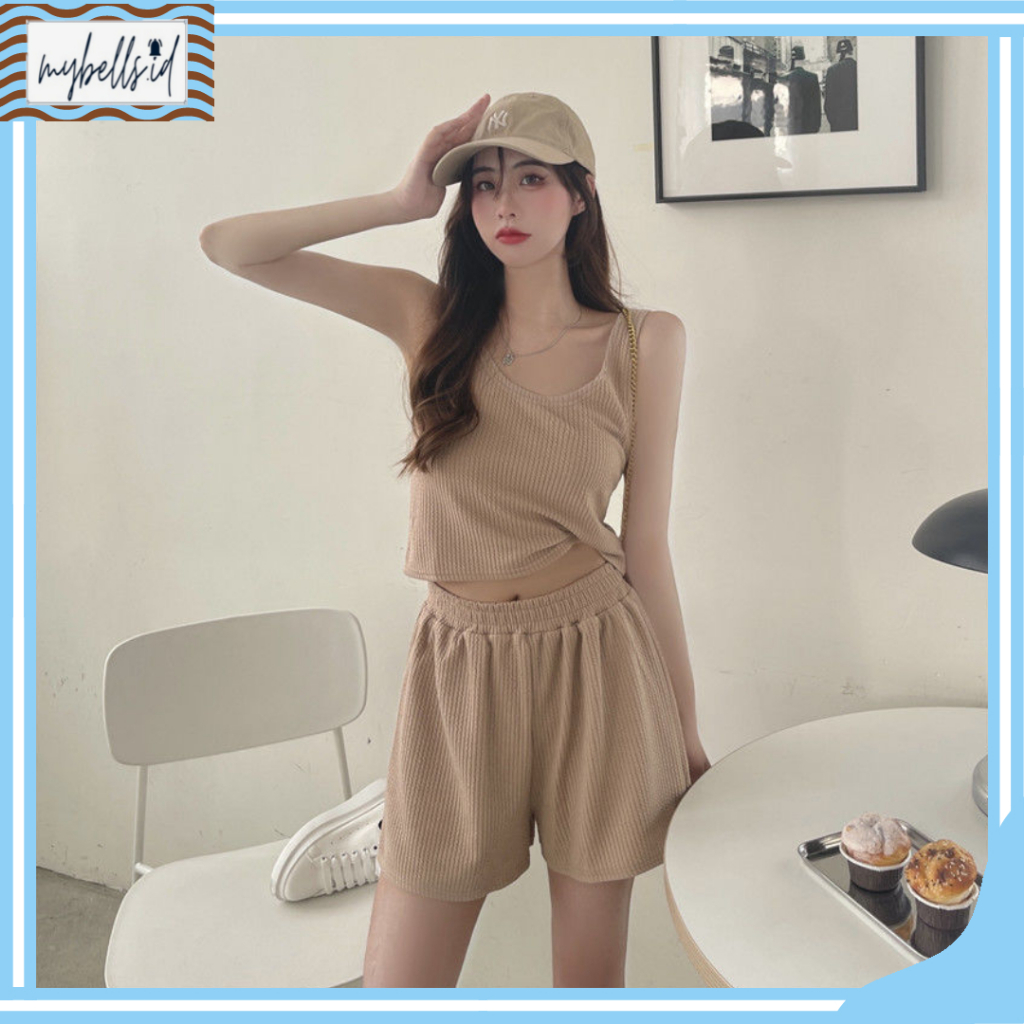 Jual MB BJ409 Setelan One Set Wanita Crop Top Pendek Bahan Knit Rib ...