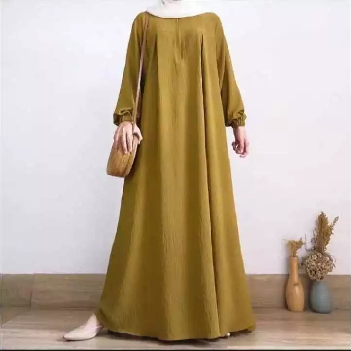 Detail bahan crinkle premium gamis polos