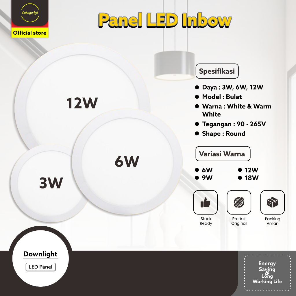 Jual Panel LED 3W 6W 12W 18 Watt Inbow Lampu Downlight LED Panel Bulat ...