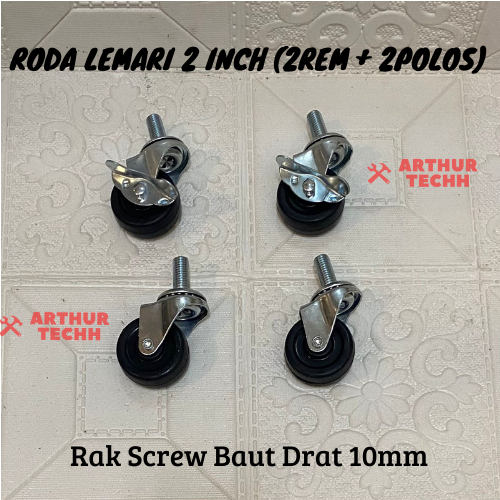 Jual Roda Lemari | Rak Screw / Drat 2 Inch Karet Black ( 2 rem + 2 ...